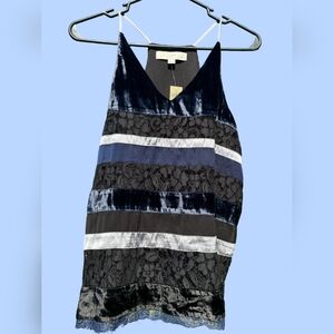 LOFT ANN TAYLOR NWT WOMENS BLACK AND BLUE STRIPED TANK TOP XS